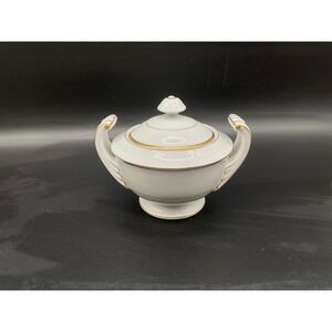 Harmony House Golden Meadow Sugar Bowl with Lid 3640 Japan White Gold Trim‎ 5"